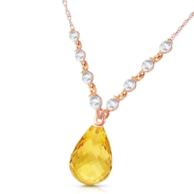 High pendant necklaces-11.3 Carat 14K Solid Rose Gold Dispense Confidence Citrine Diamond Necklace