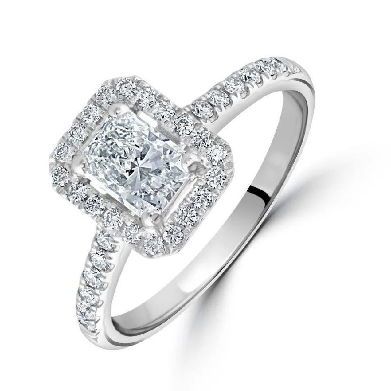 Woven thread engagement rings-Platinum Radiant Cut Diamond Octagonal Halo Cluster Ring with Diamond Shoulders