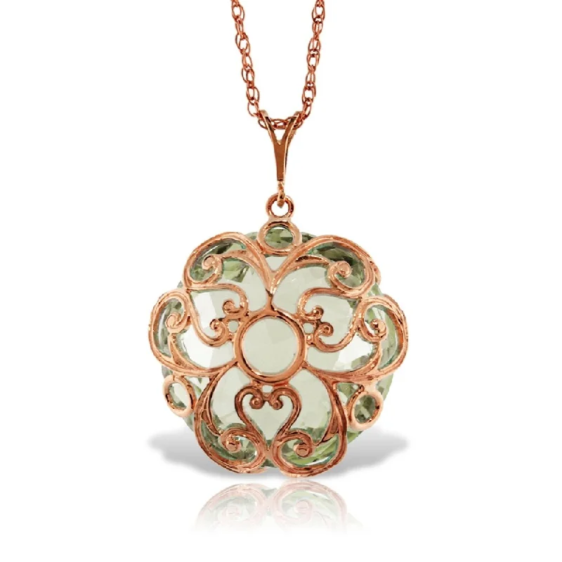 Fine bead necklaces-14K Solid Rose Gold Necklace with Checkerboard Cut Round Green Amethyst