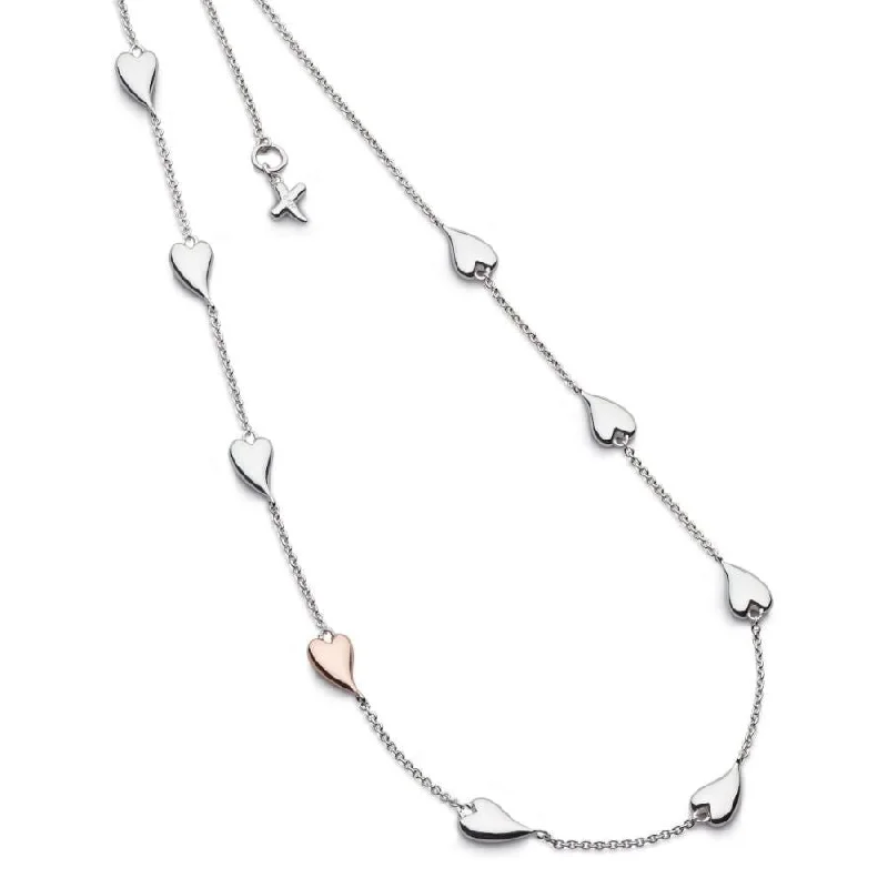 Fine dot engagement rings-Silver & Rose Gold Plated Desire Kiss Blush Heart Station Necklace