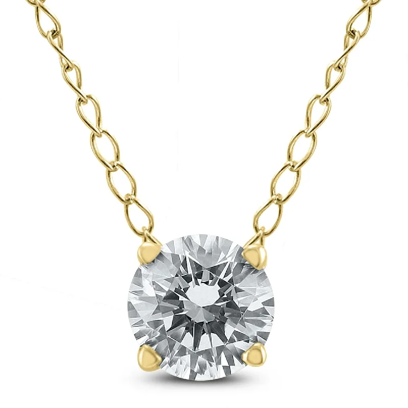 Curved charm necklaces-Marquee Certified 3/4 Carat Floating Round Diamond Solitaire Necklace in 14K Yellow Gold