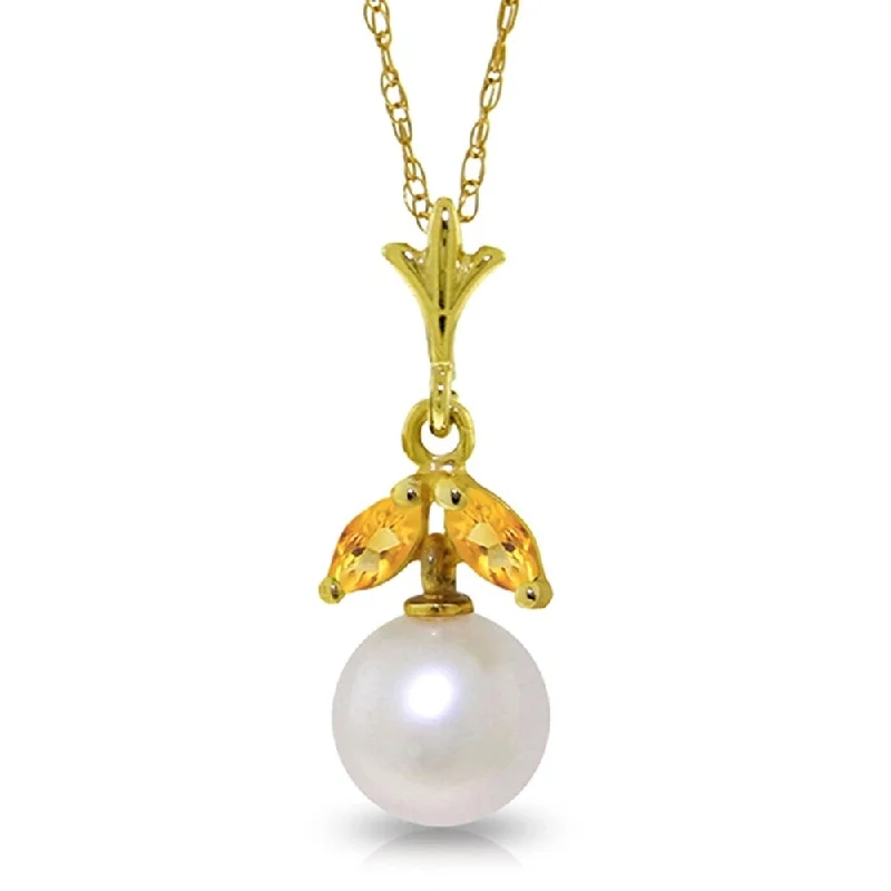 Subtle filigree necklaces-2.2 Carat 14K Gold Necklace Natural Pearl Citrine