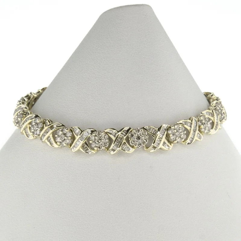 Crystal-twisted bangles-5.00tw Multi Diamond 7.5" XO Tennis Bracelet in 10K Yellow Gold