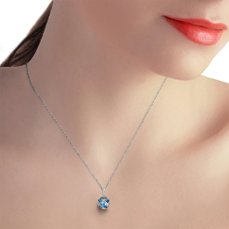 Worn bronze necklaces-14K Solid White Gold Necklace with Natural Blue Topaz