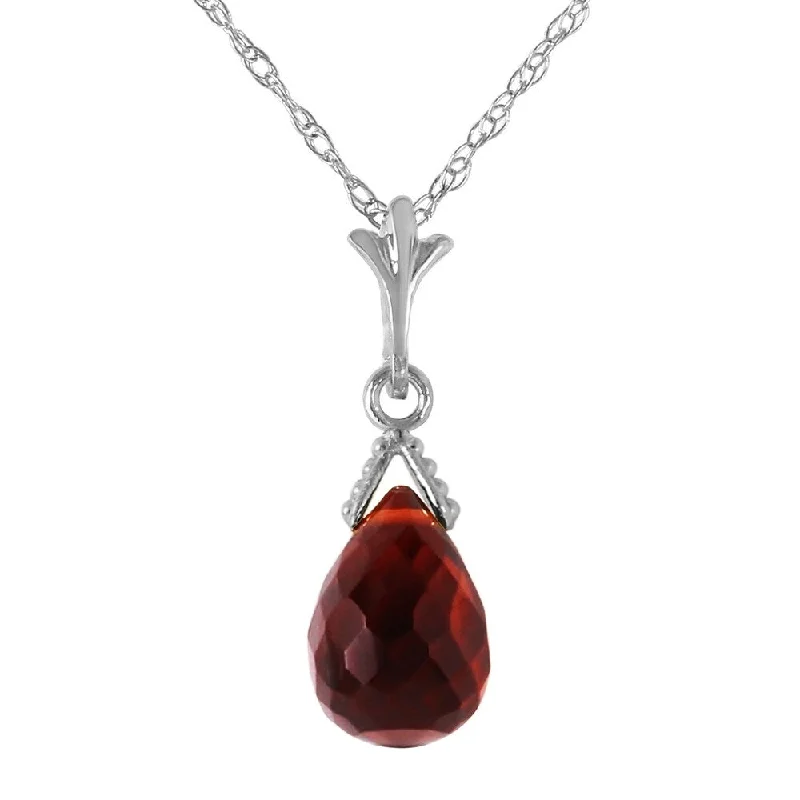 Mystic eye necklaces-2.5 Carat 14K Solid White Gold Necklace Briolette Garnet