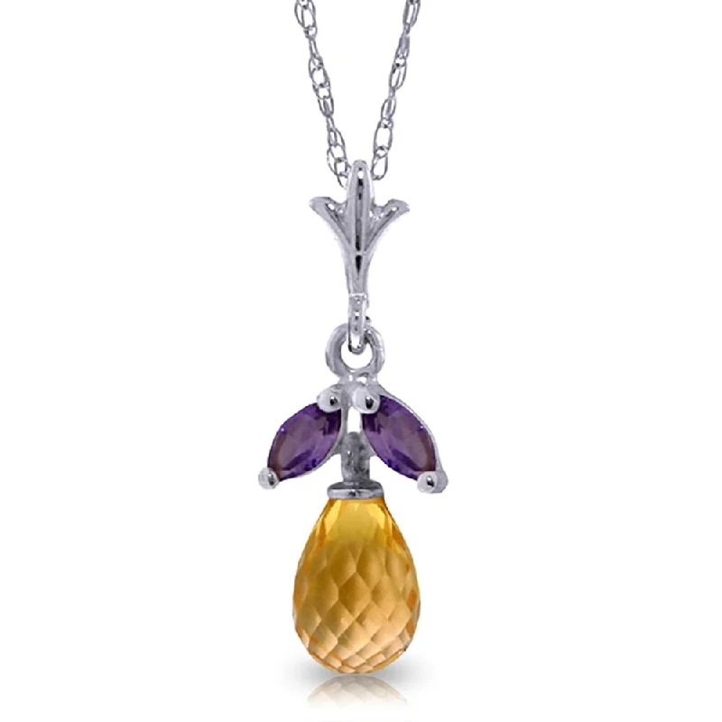 Fiber tassel necklaces-1.7 Carat 14K White Gold Necklace Citrine Amethyst