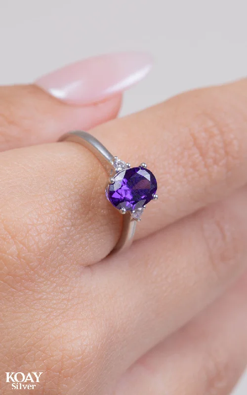 Dainty gold rings-Zircon Ring (070) Purple