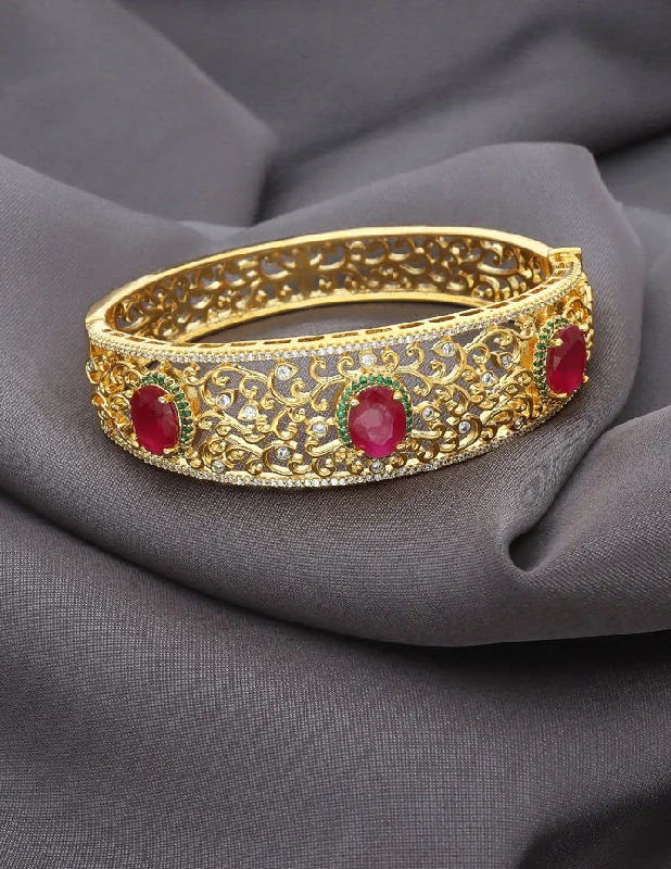 Light accent bangles-Zirconia Gold Polish Kada Bracelet