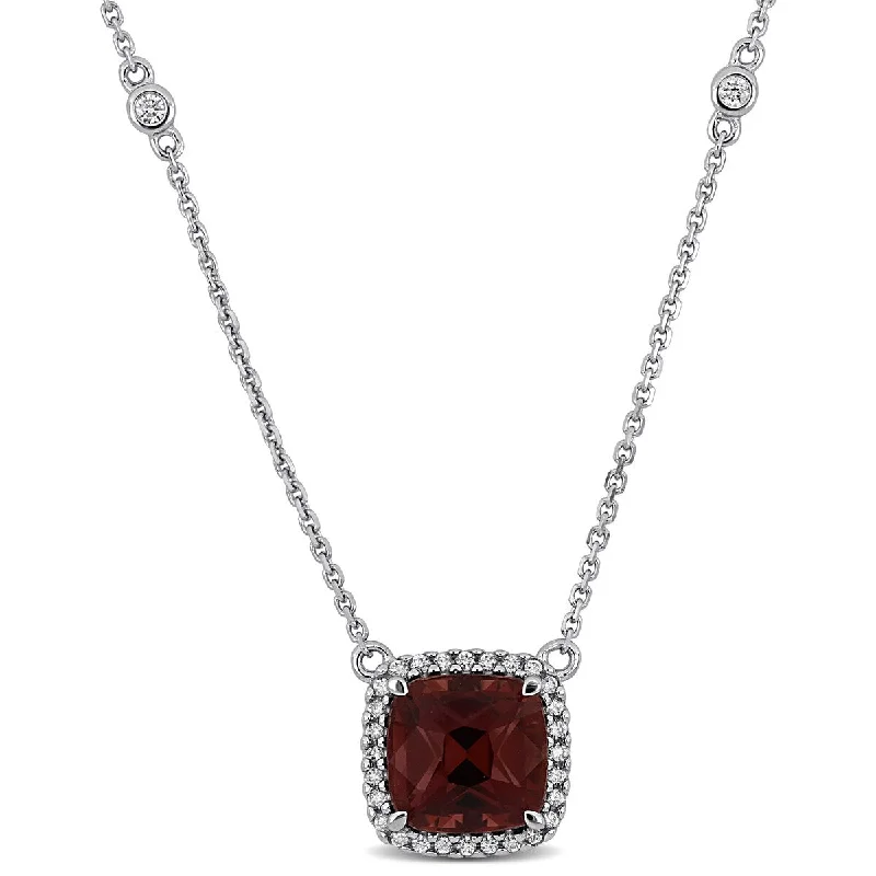 Morganite necklaces-Miadora 2 1/5ct TGW Pink Tourlamine 1/5ct TDW Diamond Halo Station Necklace