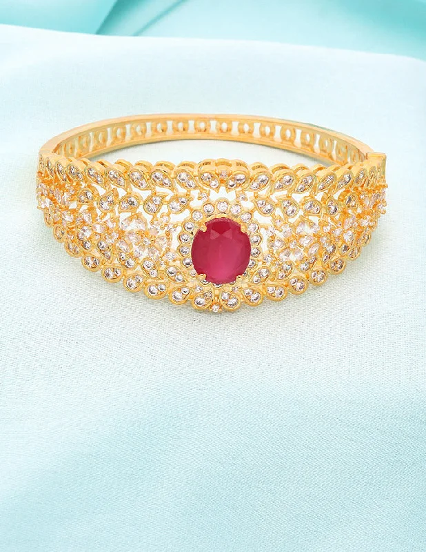 Heavy gem bangles-Designer Zirconia Gold Polish Ruby Bracelet