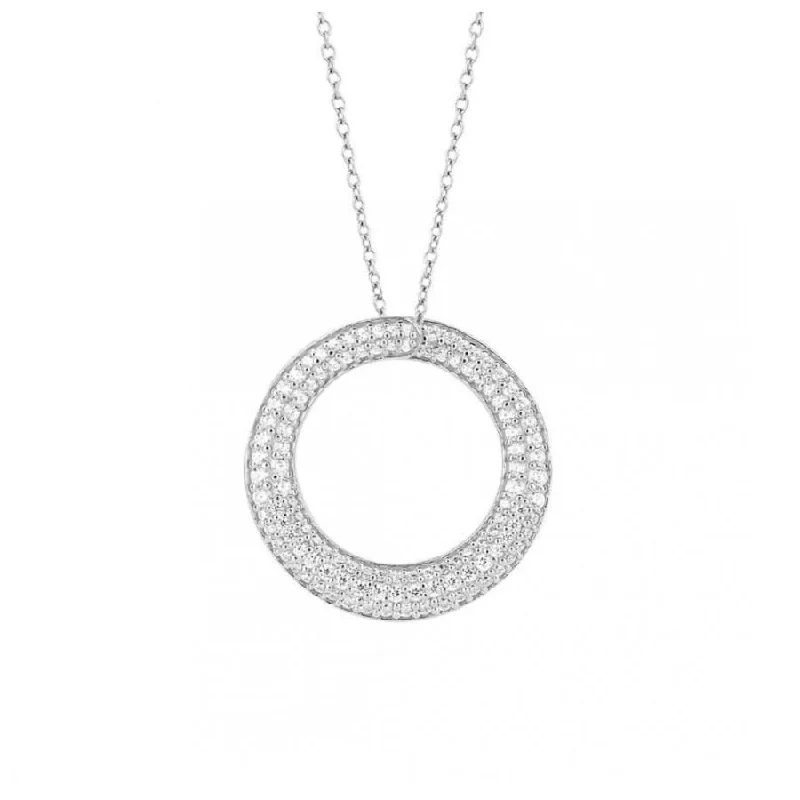 Tide motif engagement rings-Silver Pave Set Cubic Zirconia Open Circle Pendant