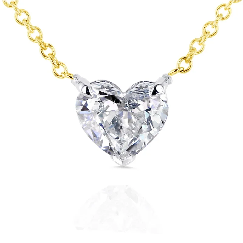 Sleek cross necklaces-Annello by Kobelli 14k Yellow Gold Floating Heart Certified 3/4ct Diamond Solitaire Necklace