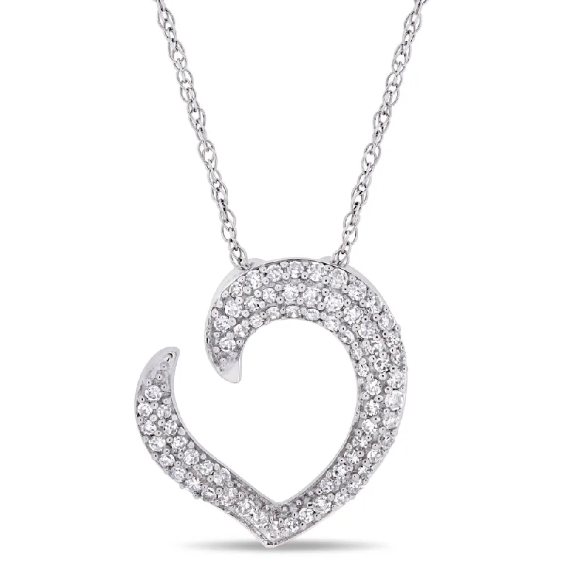 Vivid druzy necklaces-Miadora 10k White Gold 1/4ct TDW Diamond Titled Open Heart Necklace