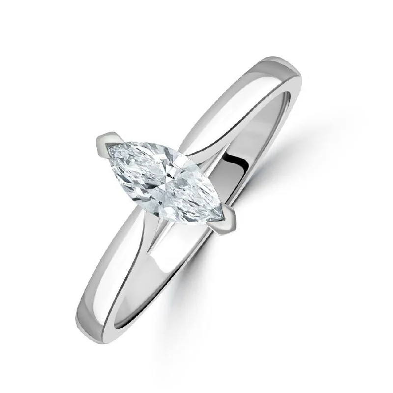 Timeless silver engagement rings-0.40ct Marquise Cut Diamond Solitaire Platinum Ring