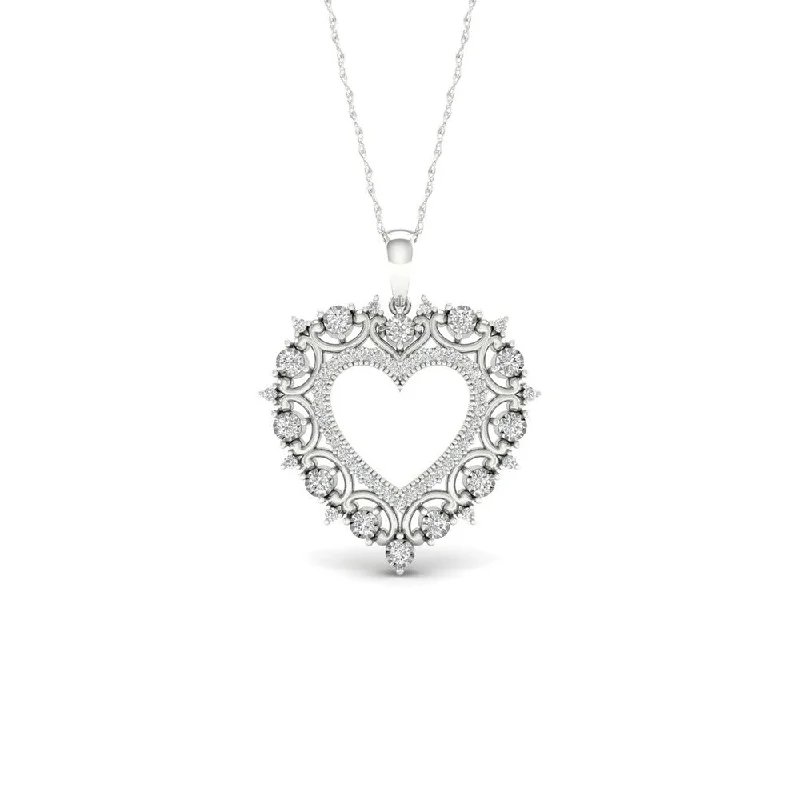 Glittering crystal necklaces-De Couer 10k White Gold 1/4ct TDW Diamond Filigree Heart Necklace