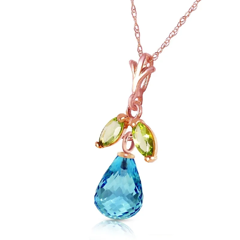 Neat-line necklaces-14K Solid Rose Gold Necklace with Blue Topaz & Peridots