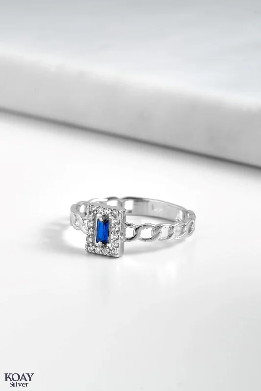 Fine pearl rings-Blue Rectangle Zircon Gourmet Ring