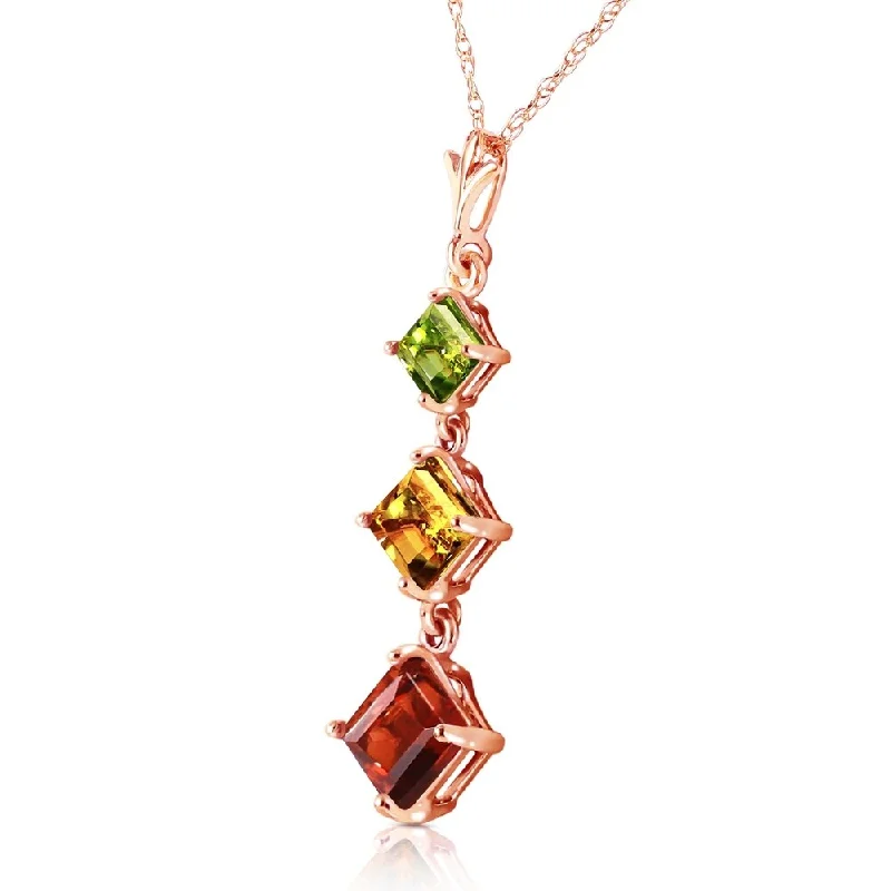 Spiral braid necklaces-2.4 Carat 14K Solid Rose Gold Necklace Peridot, Citrine Garnet