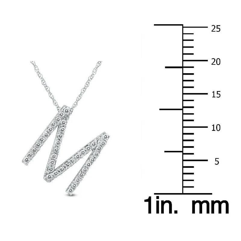 Fine bead necklaces-Marquee 1/5 Carat TW M Initial Diamond Pendant Necklace in 10K White Gold with Adjustable Chain