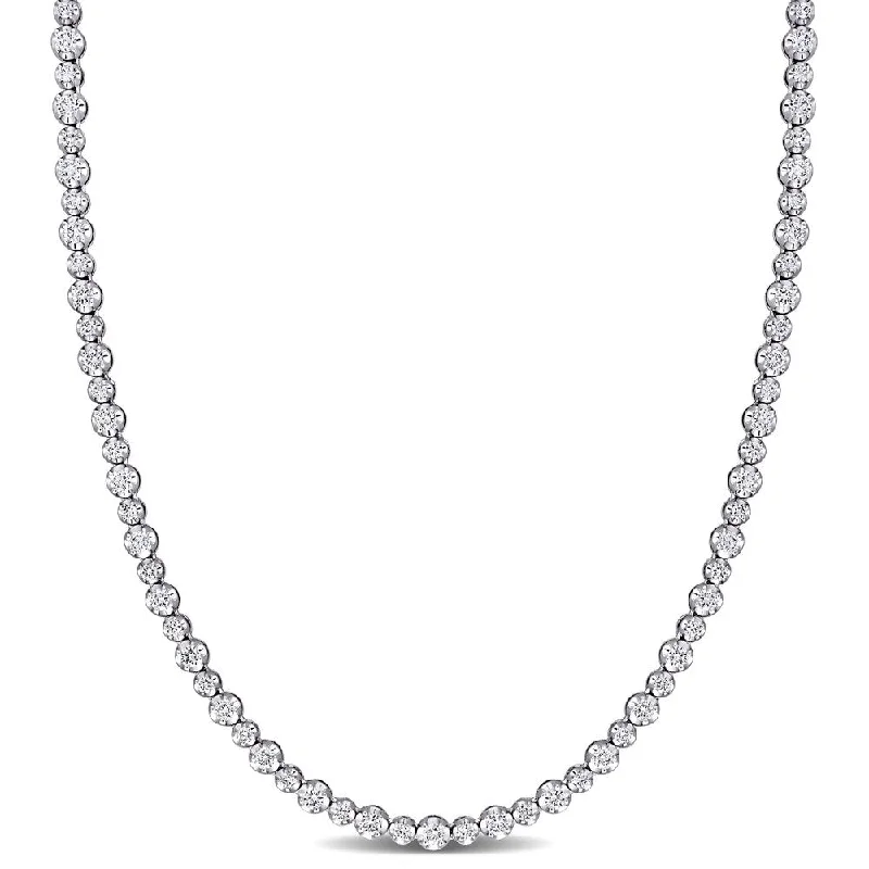 Alloy metal necklaces-Miadora 14k White Gold 6 3/4ct TDW Diamond Graduated Tennis Necklace