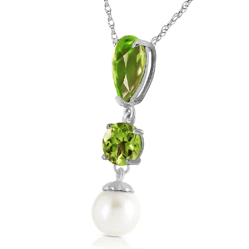 Coiled thread necklaces-5.25 Carat 14K Solid White Gold Chat Blanc Peridot Pearl Necklace