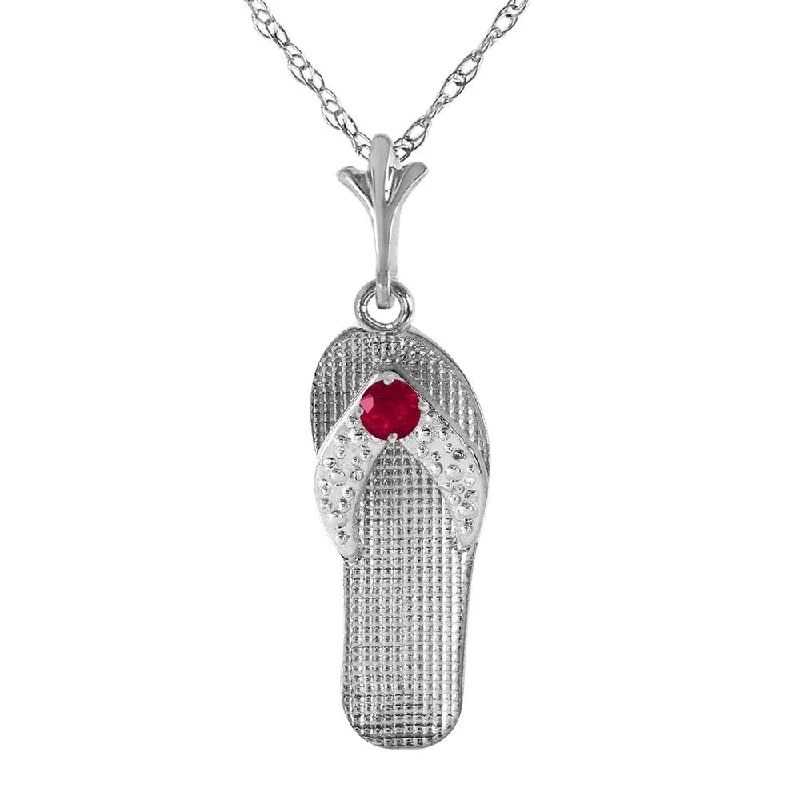 Multi-link necklaces-0.15 Carat 14K White Gold Shoes Necklace Natural Ruby