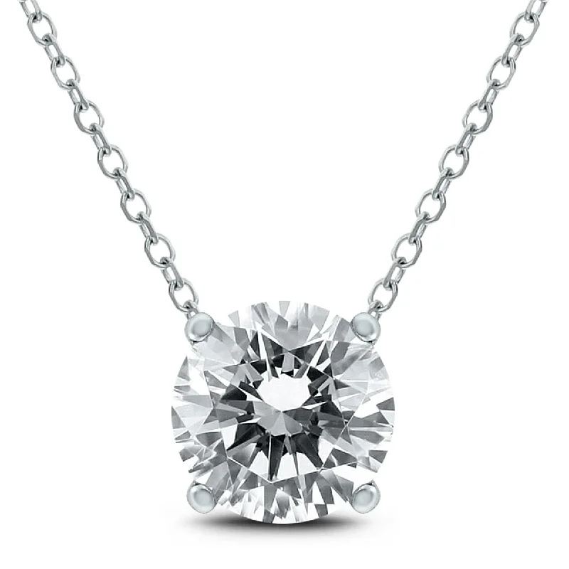 Lace charm necklaces-Marquee 1 Carat Floating Round Diamond Solitaire Necklace in 14K White Gold