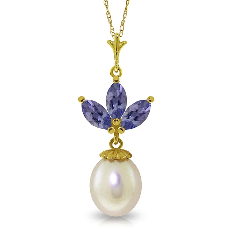 Stellar sign necklaces-4.75 Carat 14K Solid Gold Necklace pearl Tanzanite