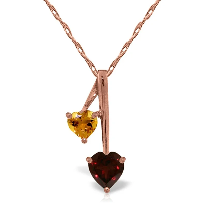 Antique silver necklaces-14K Rose Gold Hearts Necklace w/ Natural Garnet & Citrine