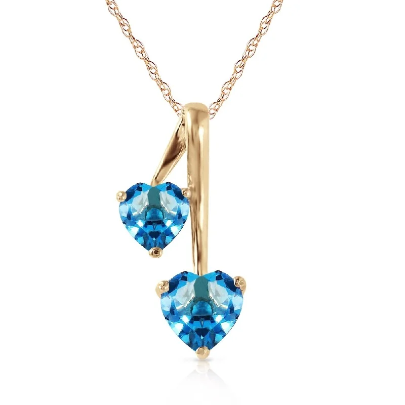 Tiered chain necklaces-1.4 Carat 14K Gold Hearts Necklace Natural Blue Topaz