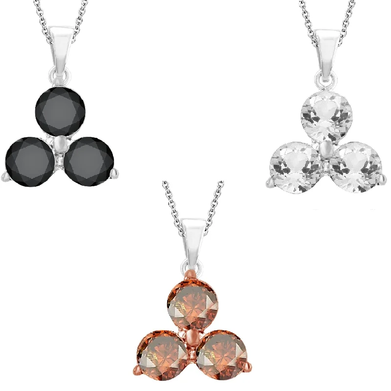 Smooth drop necklaces-Sterling Silver Round Shaped Natural Diamonds 3-Stone Pendant Necklace