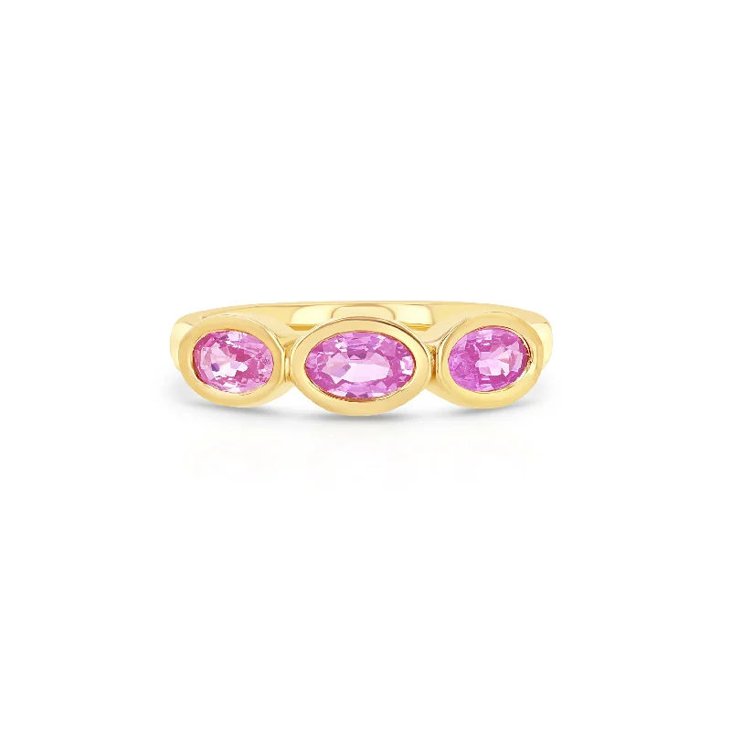 Braided motif rings-Pink Sapphire Trio Oval Pinky Ring