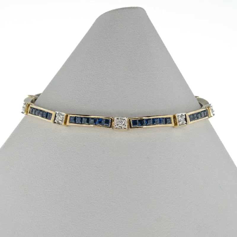 Pinch clasp bangles-0.30ctw Diamond & 4.20ctw Sapphire 7" Tennis Bracelet in 14K Yellow Gold