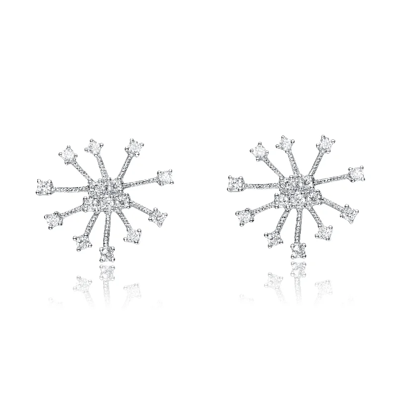 Cubic Zirconia Sterling Silver Rhodium Plated Round Earrings