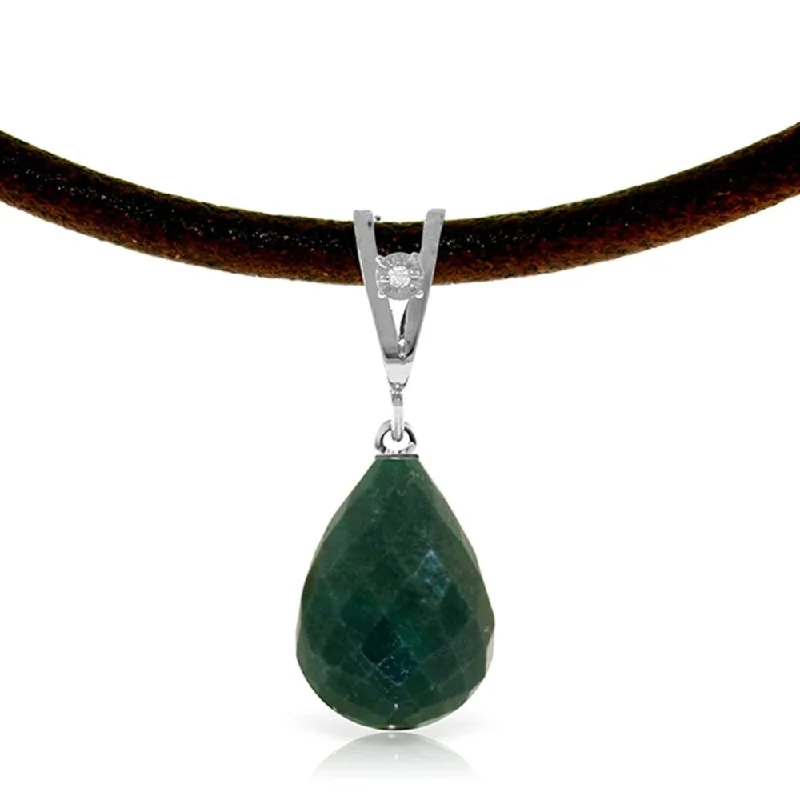 Bamboo weave necklaces-15.51 Carat 14K Solid White Gold Leather Necklace Diamond Emerald