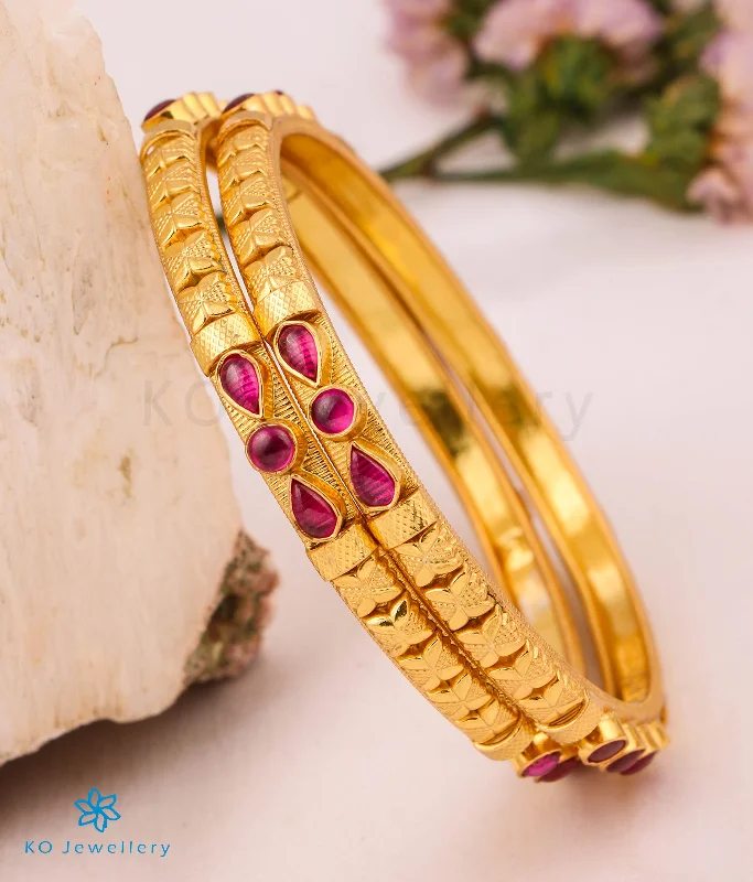 Curved gem bangles-The Ruchi Silver Kempu Bangle (Red Size/2.2/2.4/2.6/2.8)