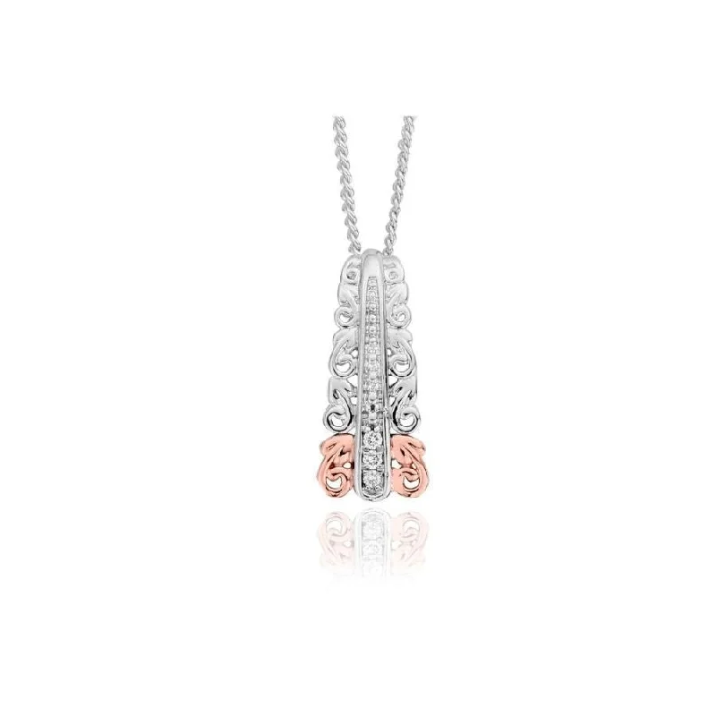 Spring clasp engagement rings-Silver & 9ct Rose Gold Am Byth White Topaz Set Pendant