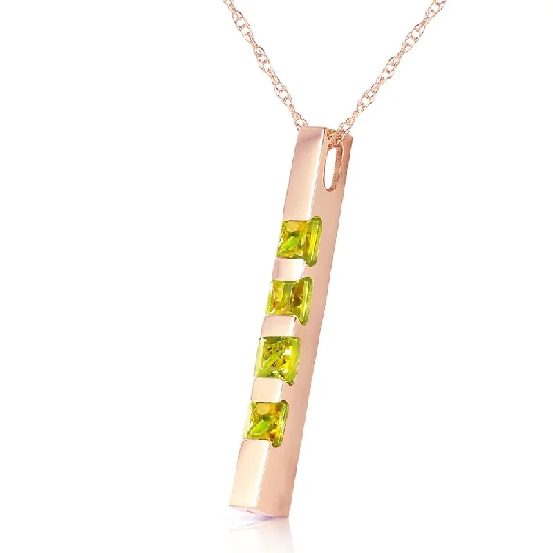 Sapphire gem necklaces-14K Solid Rose Gold Necklace Bar with Natural Peridots