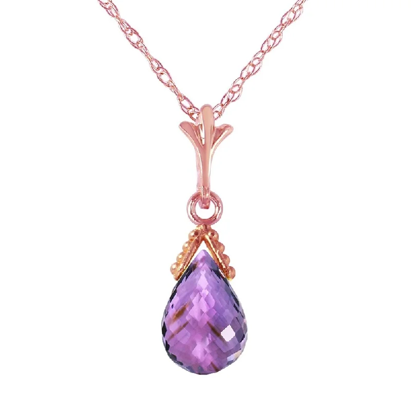 Amethyst pendant necklaces-2.5 Carat 14K Rose Gold Necklace Briolette Purple Amethyst