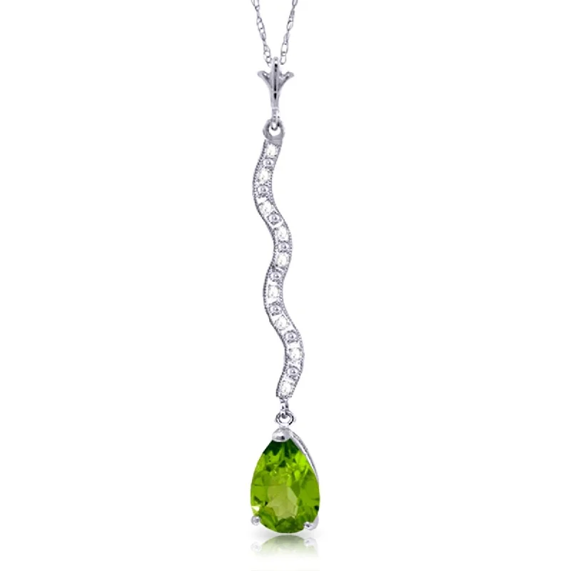 Sleek cross necklaces-1.79 Carat 14K Solid Gold Necklace Diamond with Natural Peridot