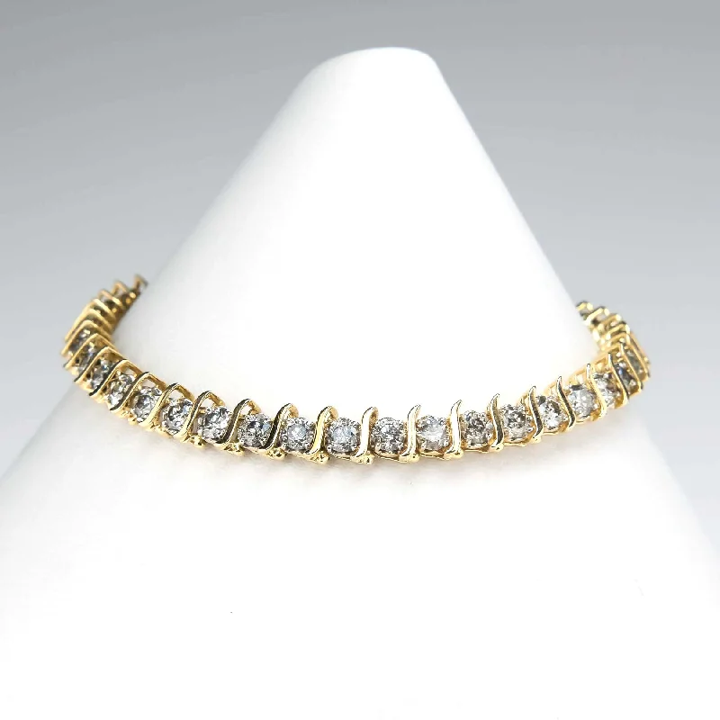 Solid chain bangles-14K Yellow Gold 8.80ctw Round Diamond S Link 7" Tennis Bracelet