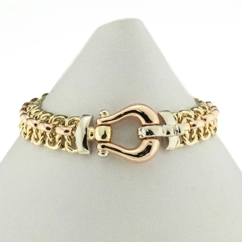 Worn bronze bangles-Faro Gold Fashion Bracelet 8" in 14K Three Tone Gold