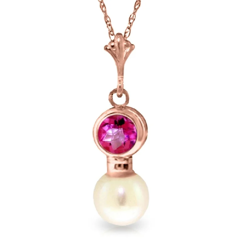 Dual stone necklaces-14K Rose Gold Necklace w/ Pink Topaz & Pearl