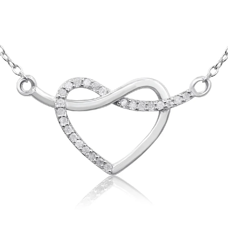 Leaf charm necklaces-Marquee 1/10 Carat TW Diamond Heart Crossover Necklace In .925 Sterling Silver