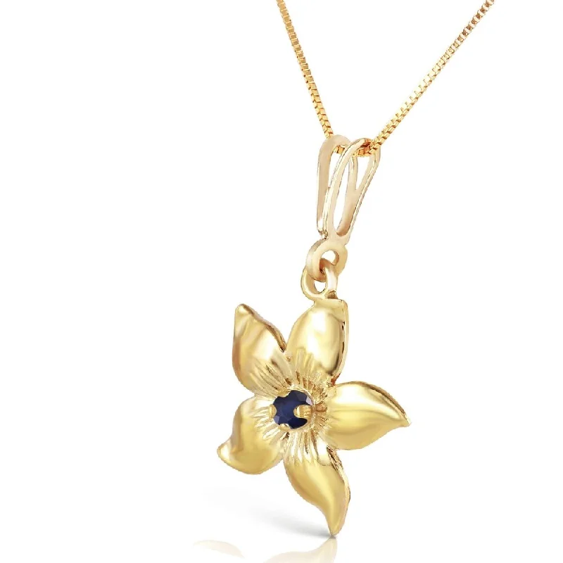 Lapis stone necklaces-0.1 Carat 14K Solid Gold Flower Necklace Natural Sapphire