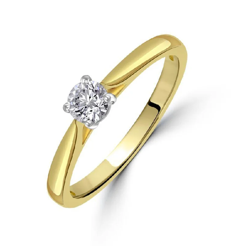 Dual-tone engagement rings-0.30ct Round Brilliant Cut Diamond Solitaire 18ct Yellow Gold Ring