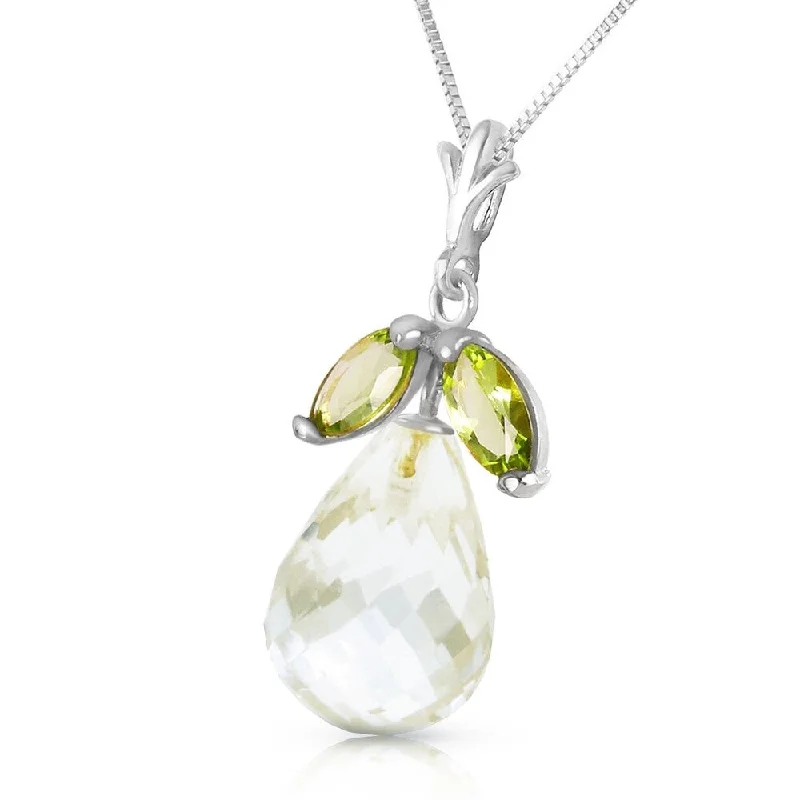 Warm wood necklaces-7.2 Carat 14K Solid White Gold Necklace Natural Peridot White Topaz