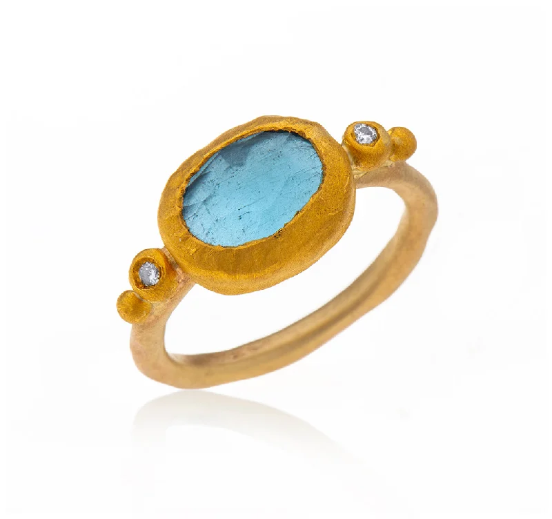 Surf inlay rings-Nava Zahavi Yellow Gold Blue Topaz Diamond Ring