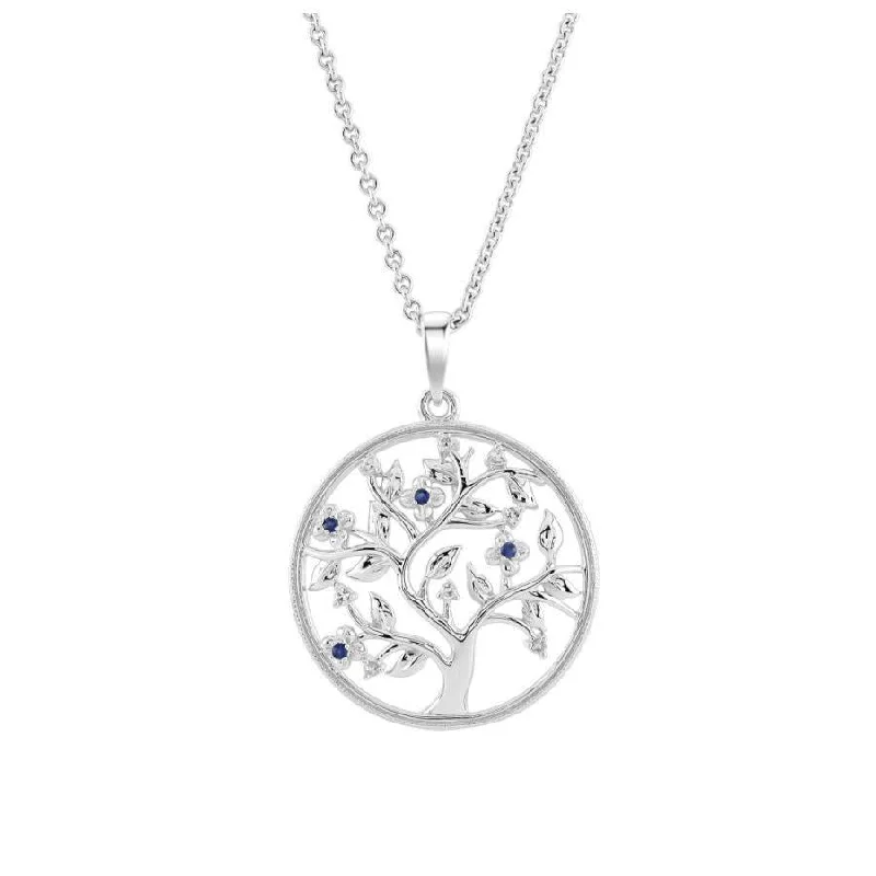 Topaz stone engagement rings-9ct White Gold Sapphire & Diamond Tree of Life Pendant & Chain