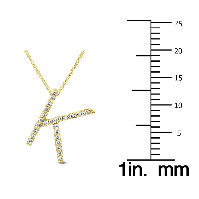 Light filigree necklaces-Marquee 1/8 Carat TW K Initial Diamond Pendant Necklace in 10K Yellow Gold with Adjustable Chain